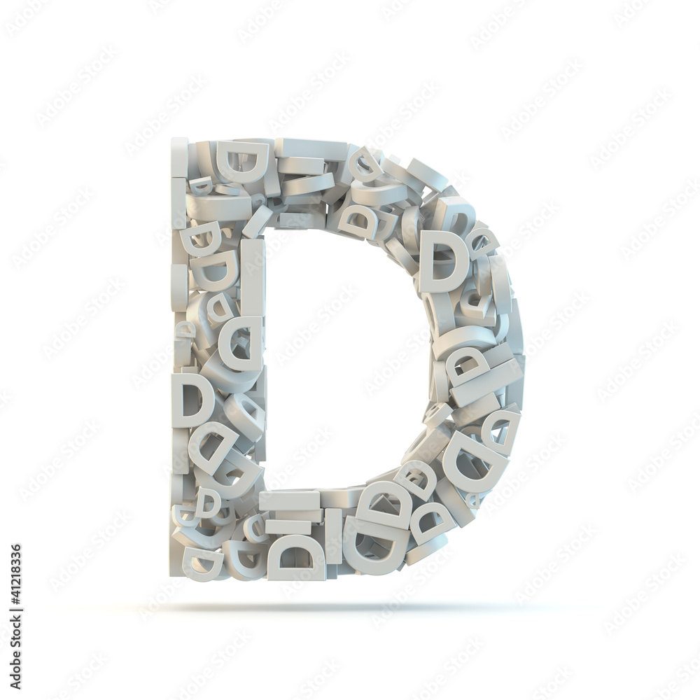 White uppercase letter D isolated on white.