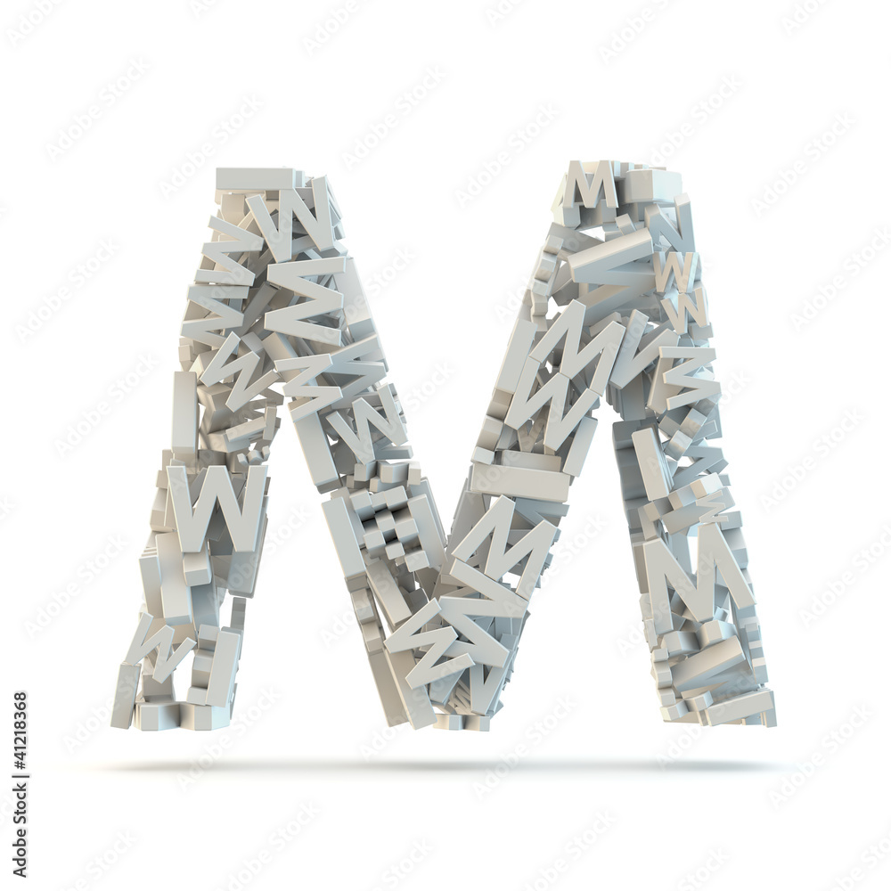 White uppercase letter M isolated on white. White uppercase letter M isolated on white.