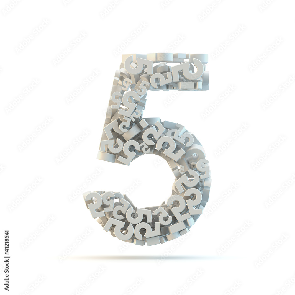 Naklejka premium White number 5 isolated on white.