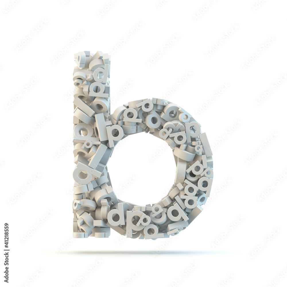 White lowercase letter b isolated on white.