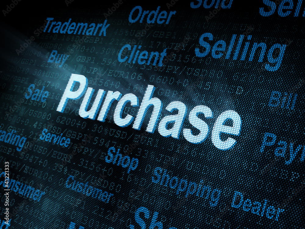 Obraz premium Pixeled word Purchase on digital screen