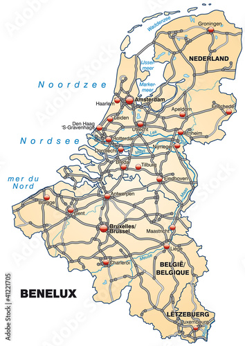 Inselkarte der Beneluxländer mit Autobahnen