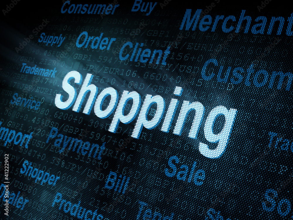 Obraz premium Pixeled word Shopping on digital screen