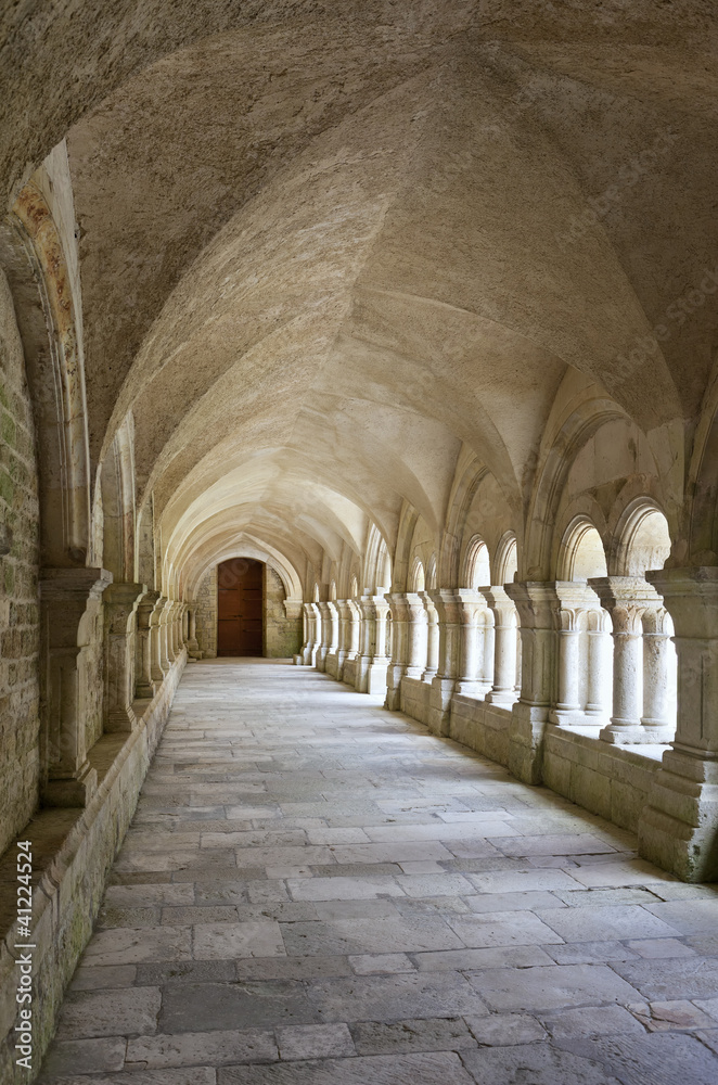 Old colonnaded closter in the Abbaye de Fontenay