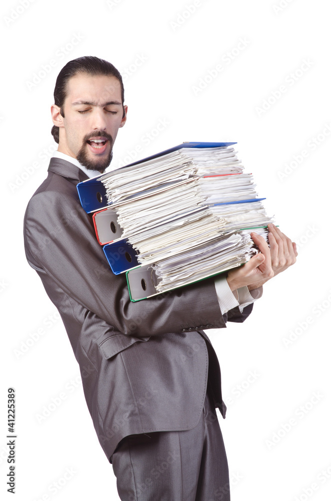 Businessman with stack of folders Businessman with stack of folders