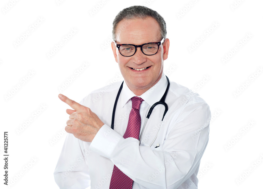 Medical professional pointing away Medical professional pointing away