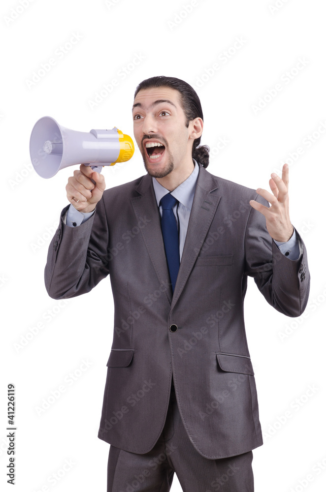 Man shouting and yelling with loudspeaker Man shouting and yelling with loudspeaker