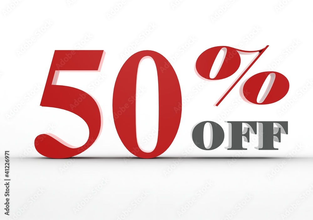 Sale of 50 percent off on pure white background Sale of 50 percent off on pure white background