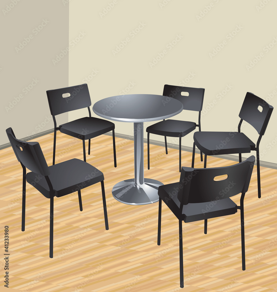 Fototapeta premium five chairs and table, interior scene