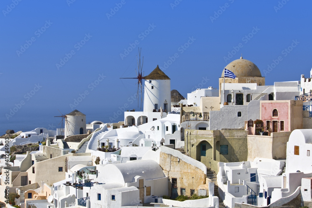 Traditional village of Oia at Santorini in Greece