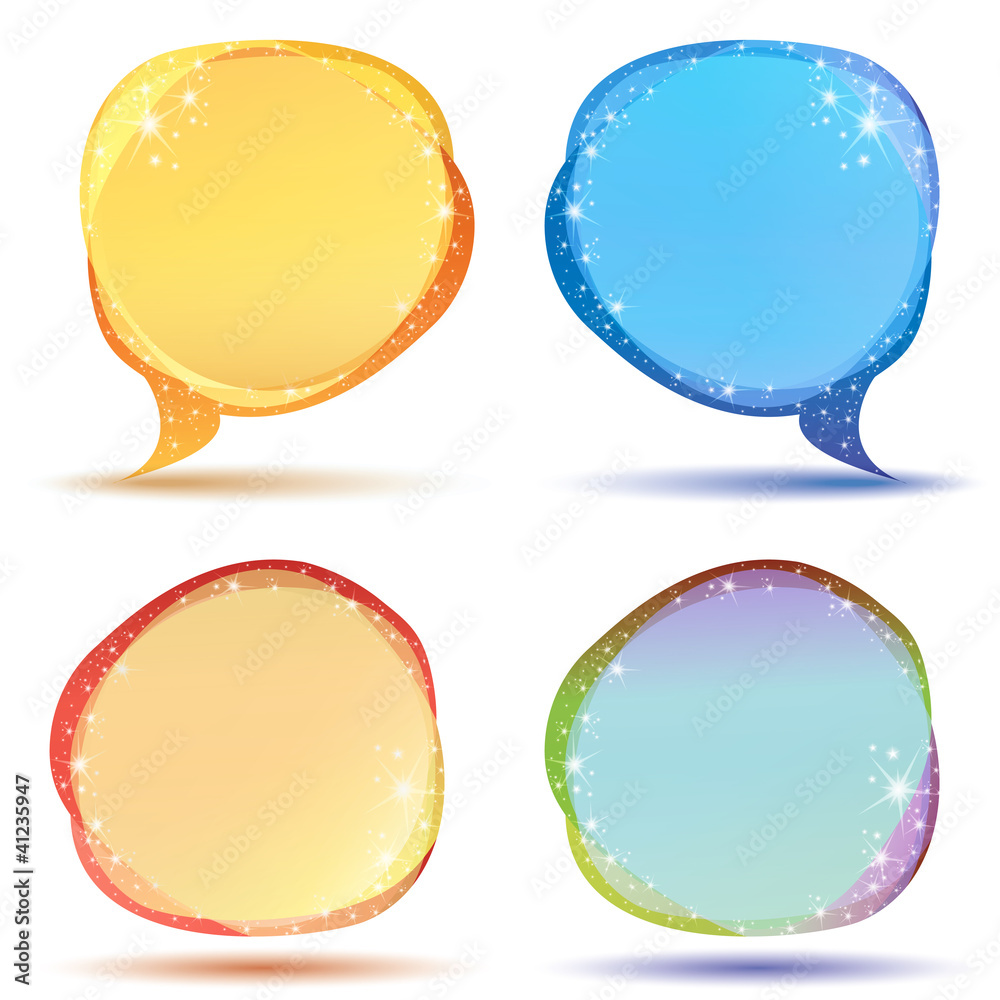 Colored speech bubbles with sparkles