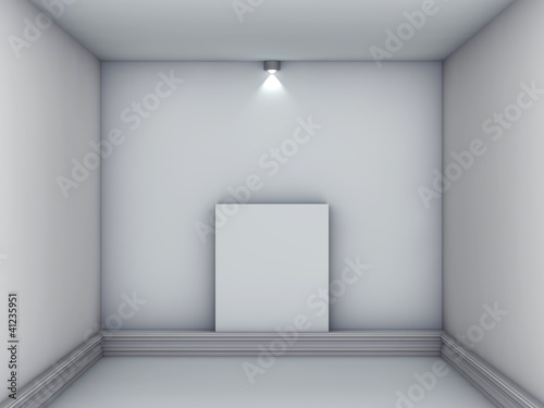 3d empty podium with spotlight for exhibit in the grey interior