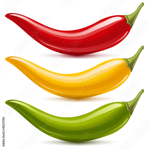 Hot chilli pepper vector set. Red, yellow and green