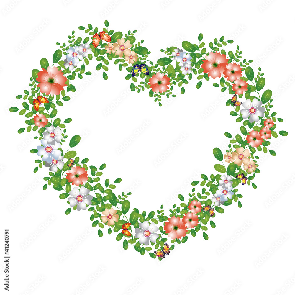 Green floral heart, eco message