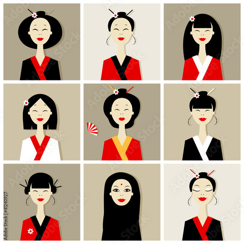 Asian women portraits, collection for your design