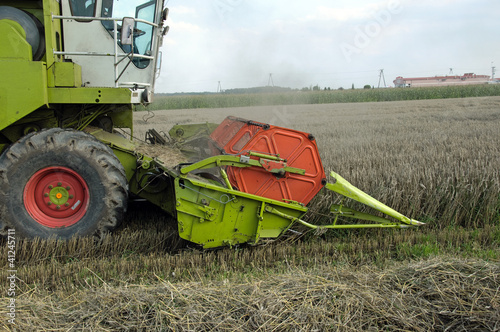 Combine harvesting crops