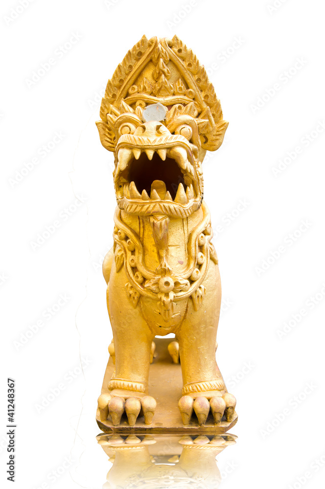 Thai golden lion statue style on white background Thai golden lion statue style on white background