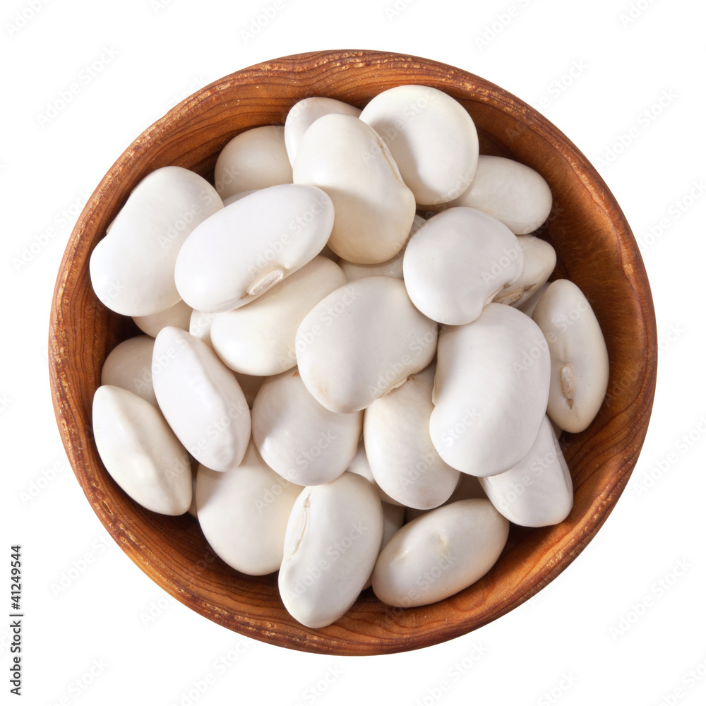 wooden bowl full of white beans isolated on white wooden bowl full of white beans isolated on white
