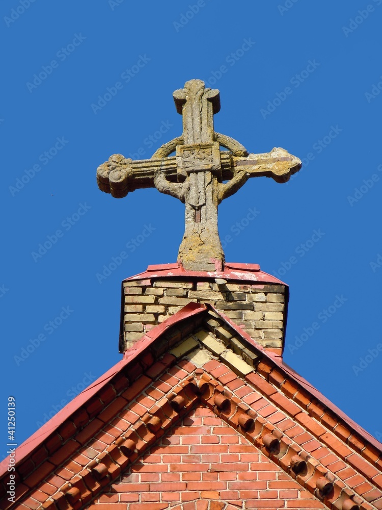 Stone cross - detail of catholic church (Jelgava, Latvia)