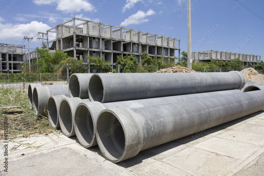 asbestos pipes for drian in construction site