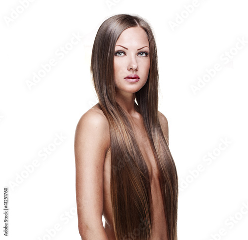 young woman with elegant long healthy shiny hair