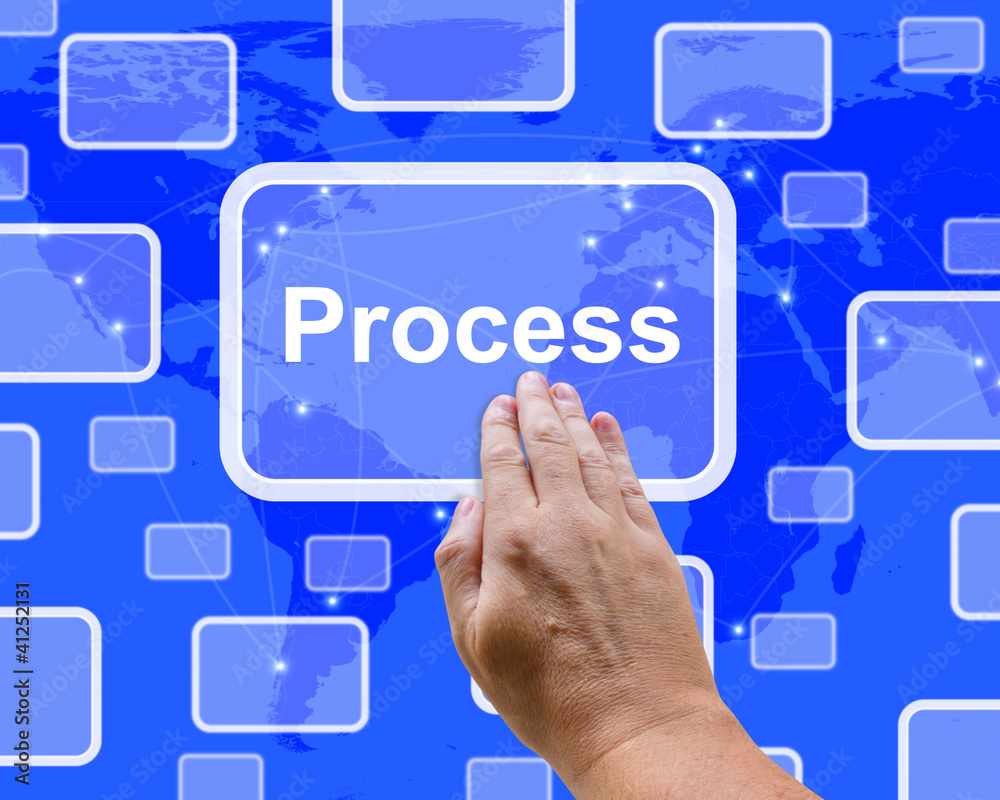 Pushing Process Button Representing Controlling A System Pushing Process Button Representing Controlling A System