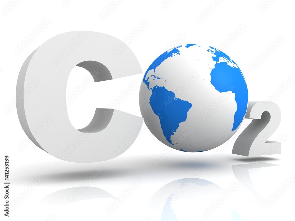 chemical symbol CO2 for carbon dioxide with globe world sphere