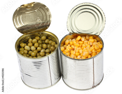 Corn and peas in tins
