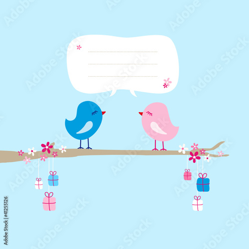 Birds Tree With Gifts Speech Bubble Blue