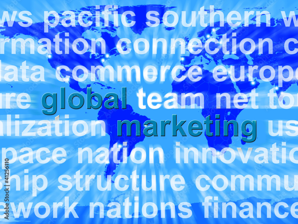 Global Marketing On Map Showing International Sales And Success Global Marketing On Map Showing International Sales And Success