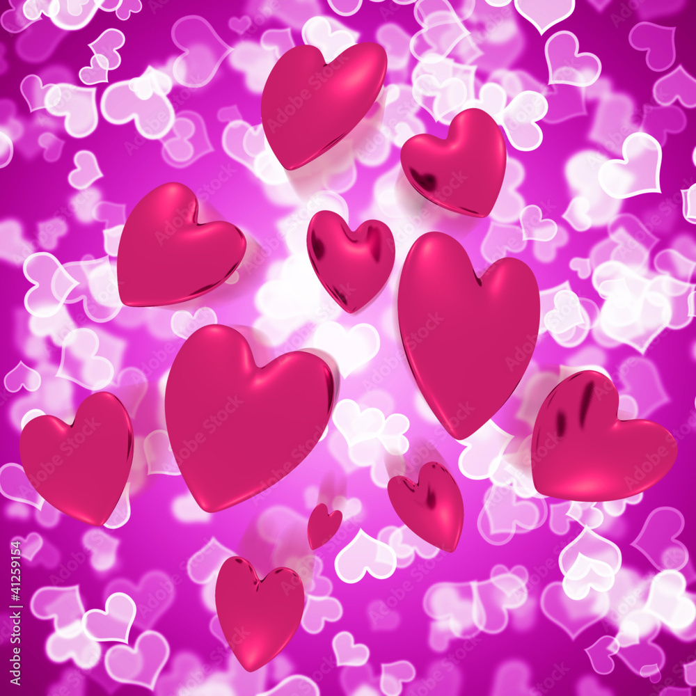 Hearts Falling With Mauve Bokeh Background Showing Love And Roma
