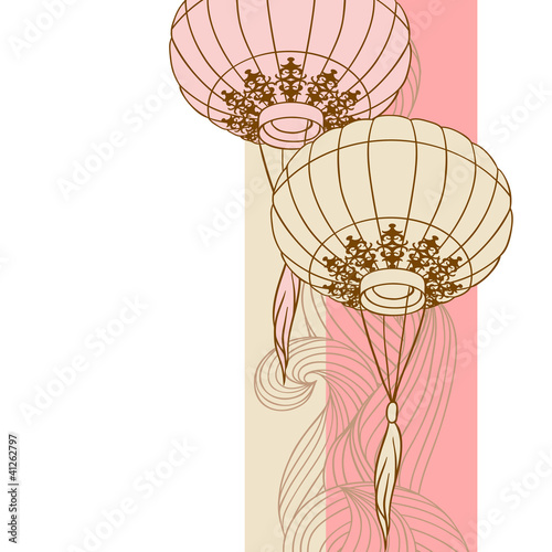 Fairy-lights. Big traditional chinese lanterns. Vector.