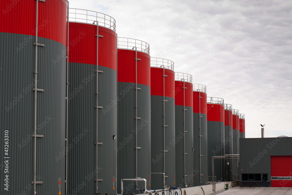 grey oil storage tanks