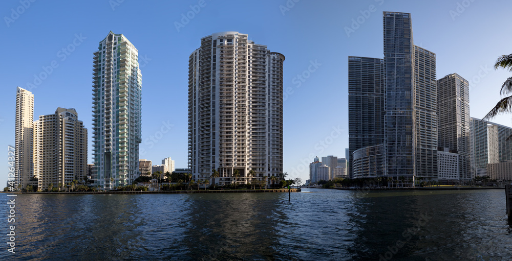Modern high rises on islands in Downtown Miami