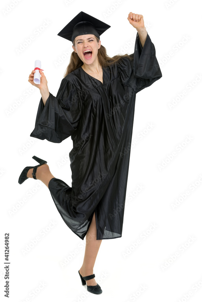 Full length portrait of happy graduation woman with diploma Full length portrait of happy graduation woman with diploma