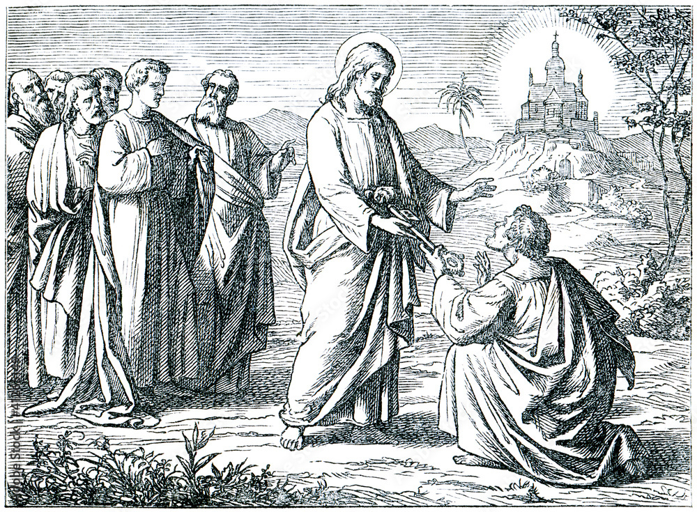 Fototapeta premium Christ Giving the Keys of Paradise to St. Peter