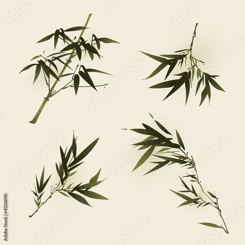 oriental style painting  bamboo leaves