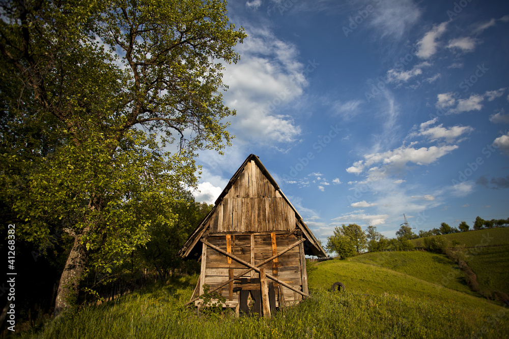 Obraz premium old cottage and landscape