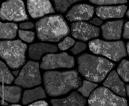 Vector seamless texture of stonewall in black color.