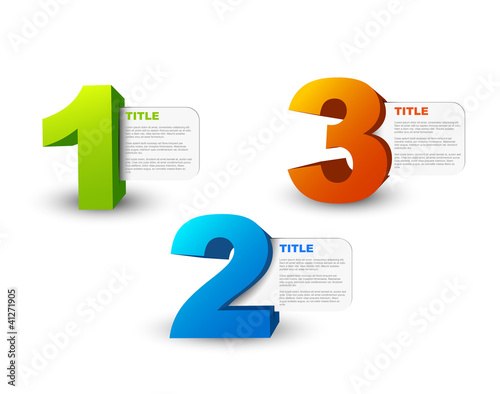 One two three - 3D vector progress icons