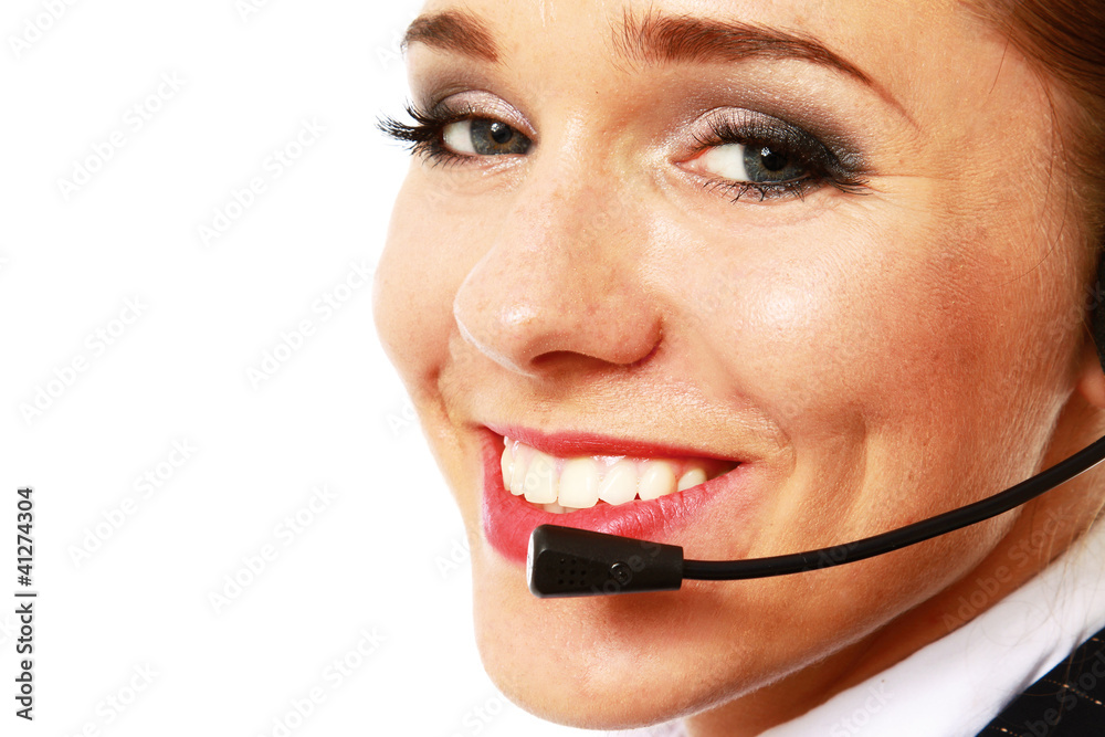 Closeup of a smiling customer service girl Closeup of a smiling customer service girl