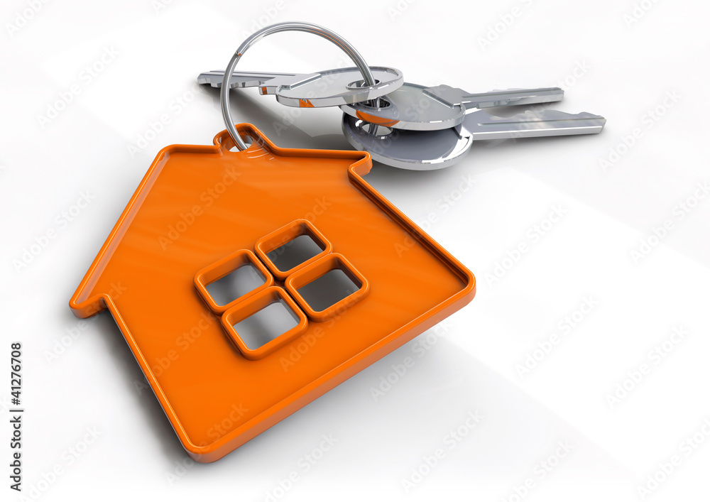 House keys with orange house shaped keyring House keys with orange house shaped keyring