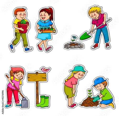 kids working in the garden