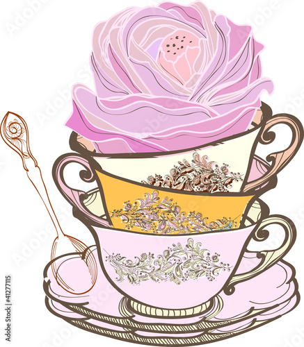 tea cup background with flower