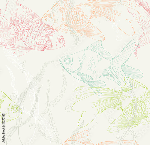 Seamless background with gold fish