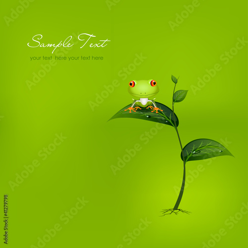 Grüne Vektor Hintergrund Illustration mit Spross und cute Frosch
