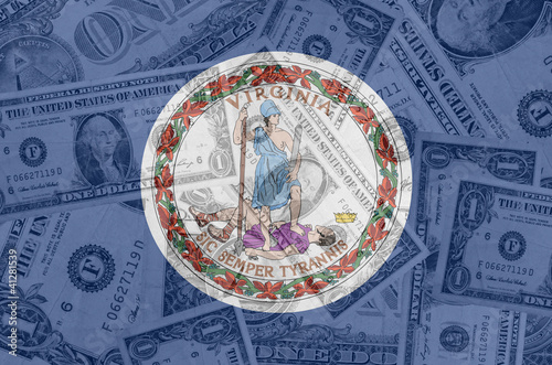 US state of virginia flag with transparent dollar banknotes in b