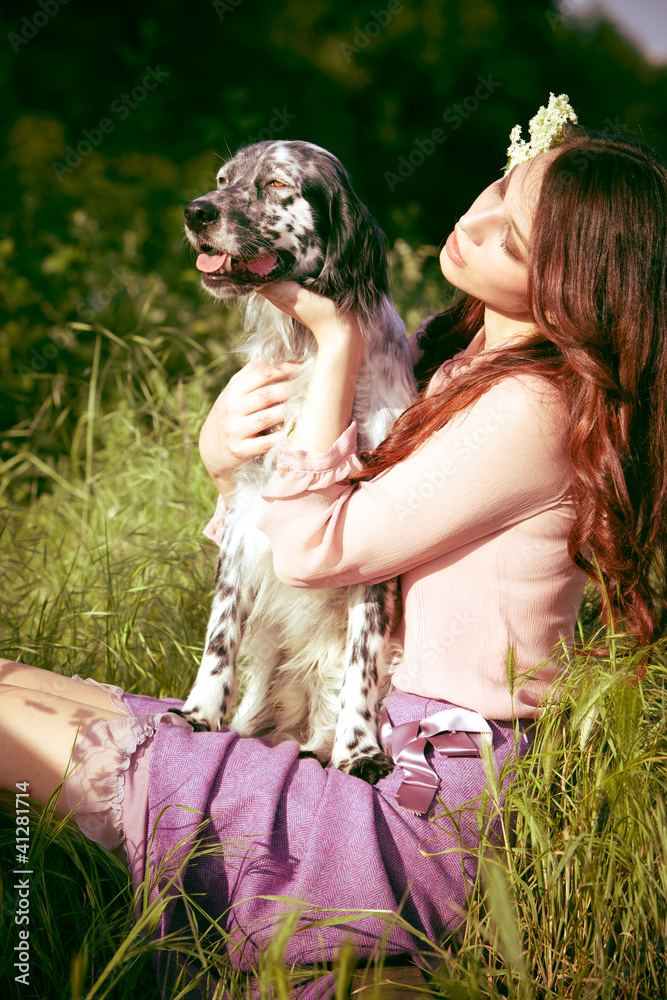 Fototapeta premium girl and dog