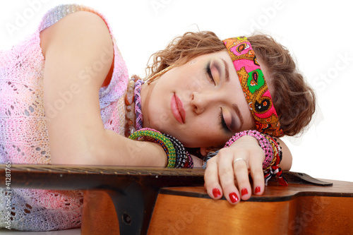 woman in hippie outfit sleeping photo