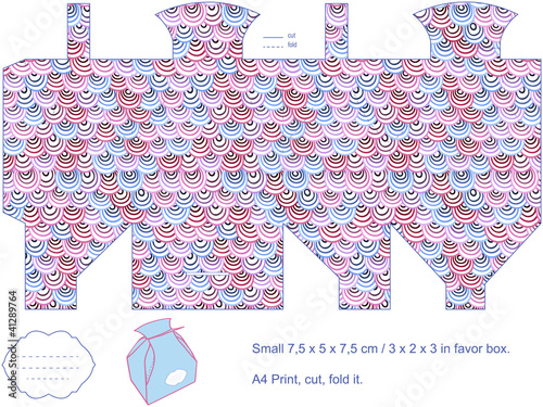 Gift box template. Abstract pattern. Blank label.